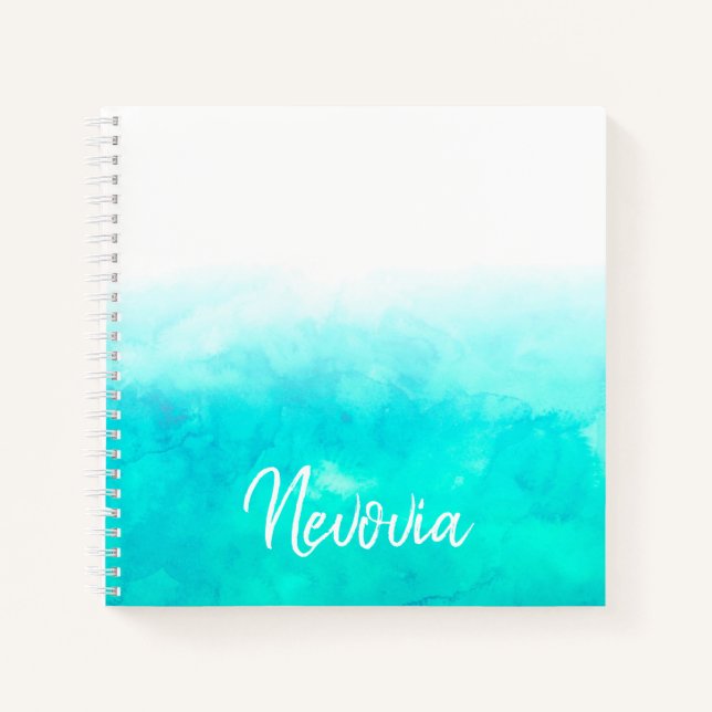 Personalized Turqoise Ombre Marbled Notebook (Front)