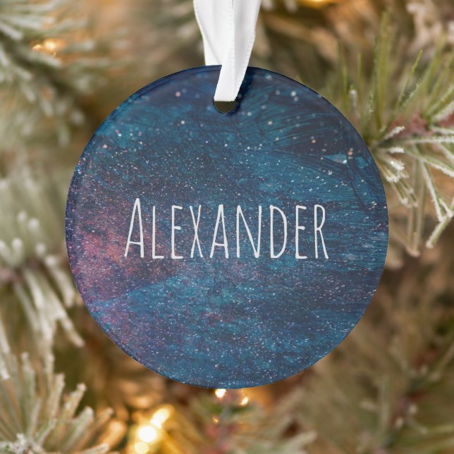 Personalized Turqouise Galaxy Paint Sparkles Ornament (Tree)