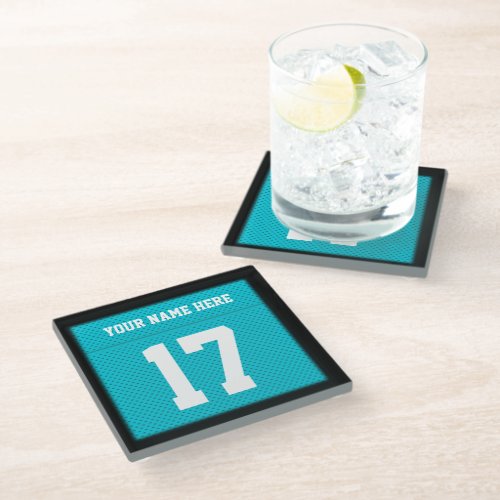 Personalized Turquois Football Jersey Sports Drink Glass Coaster