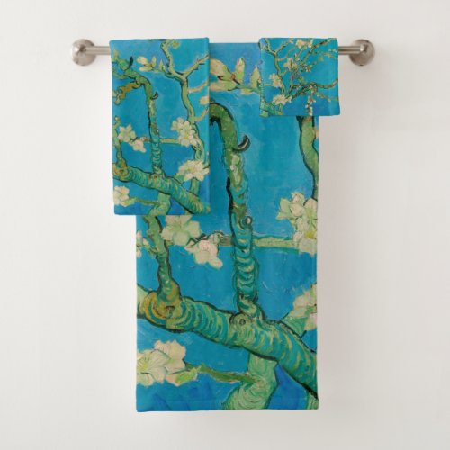 Personalized Turquoise Almond Blossom Monogram Bath Towel Set