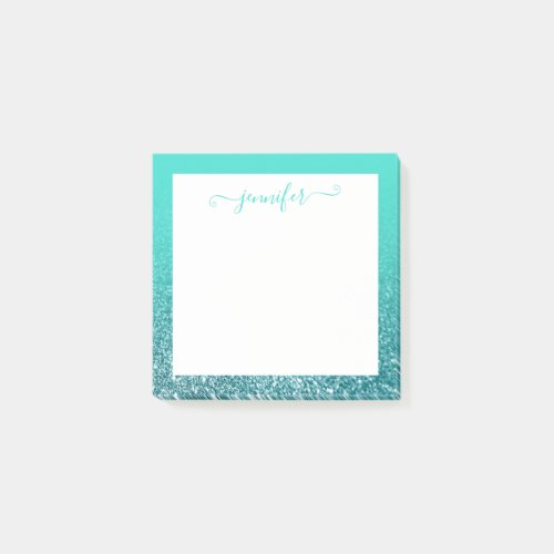 Personalized Turquoise and Teal Glitter Ombre Post_it Notes