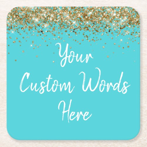 Personalized Turquoise Birthday Party Anniversary Square Paper Coaster