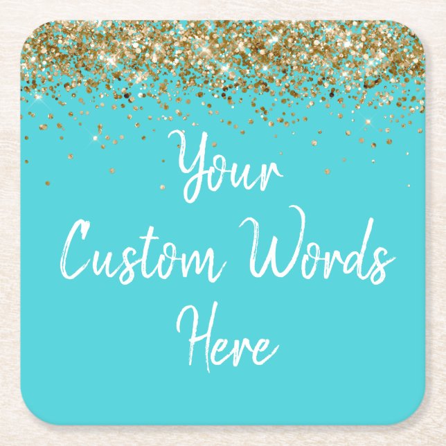Personalized Turquoise Birthday Party Anniversary Square Paper Coaster (Front)