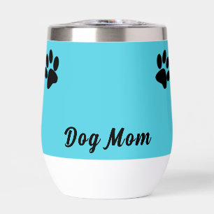 Personalized Turquoise & Black Dog Paw Dog Mom Thermal Wine Tumbler