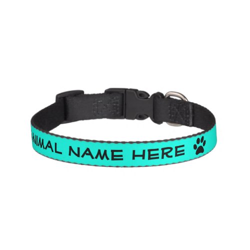 Personalized Turquoise Black Pawprint Pet Collar