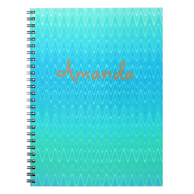 Personalized Turquoise Blue Green Abstract Pattern Notebook (Front)