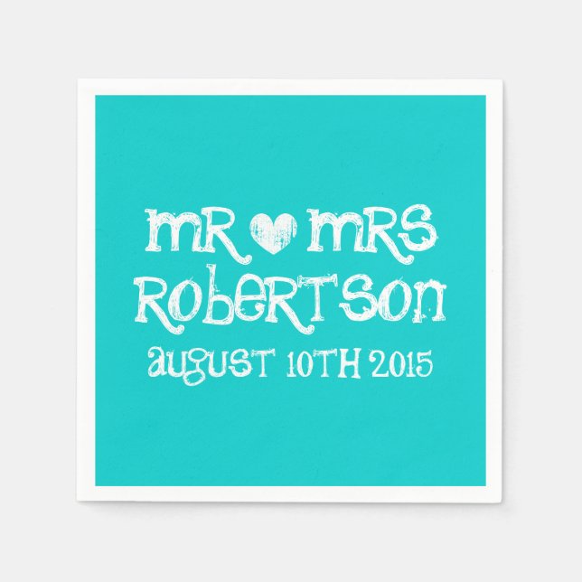 Personalized turquoise blue mr mrs wedding napkins (Front)