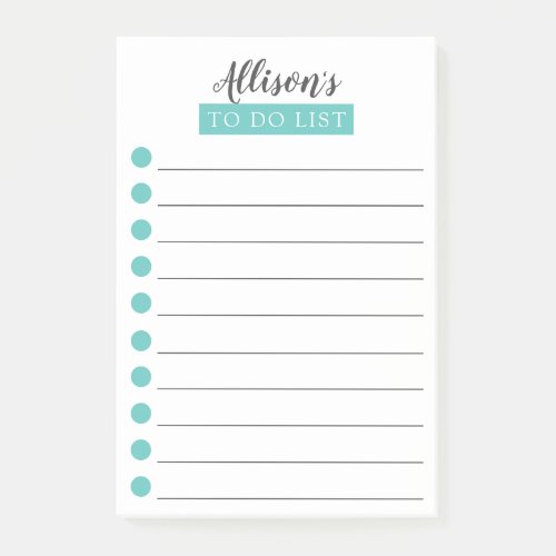 Personalized Turquoise Blue To Do List Post_it Not Post_it Notes