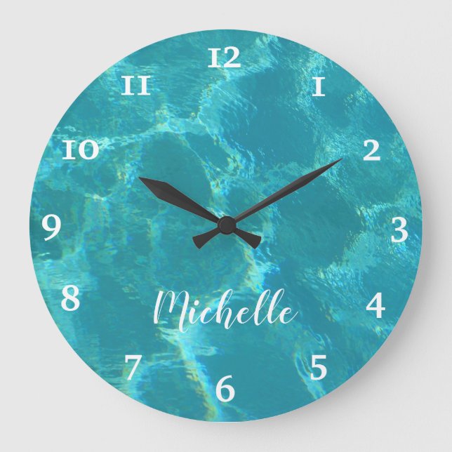 Personalized Turquoise Blue Water Wall Clock (Front)