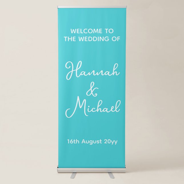 Personalized Turquoise Blue Welcome to our Wedding Retractable Banner (Front)