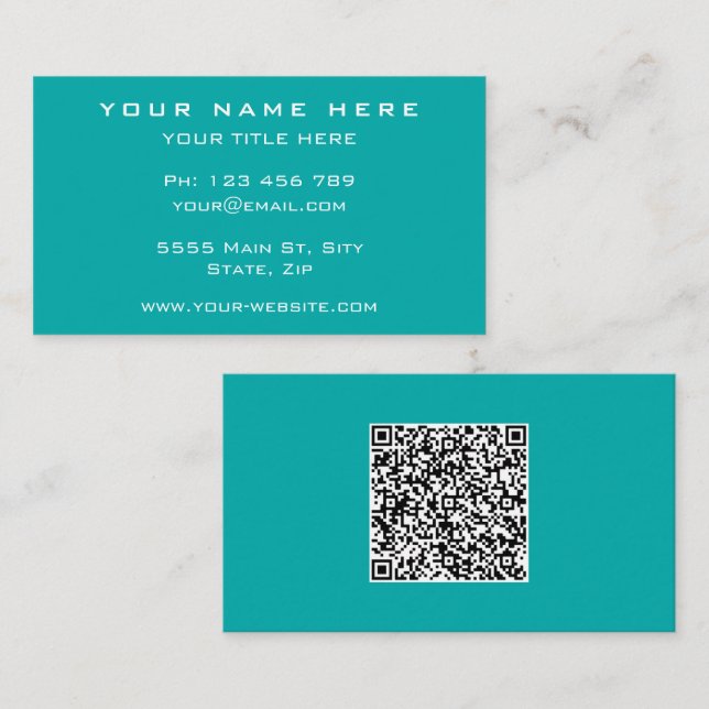 Personalized Turquoise Business Card with QR Code (Front/Back)