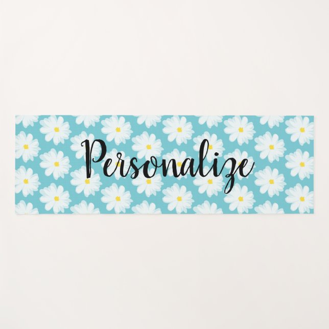 Personalized turquoise daisy flower pattern custom yoga mat (Front (Horizontal))