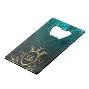 Personalized Turquoise Damask Credit Card Bottle Opener