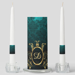 Personalized Turquoise Damask Unity Candle Set