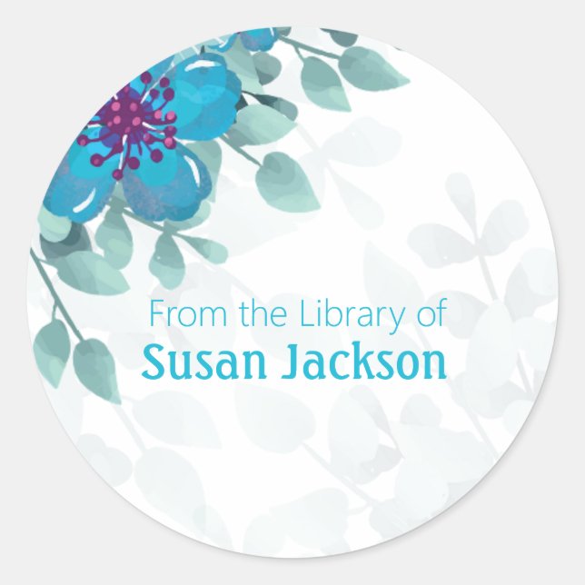Personalized Turquoise Floral  Classic Round Sticker (Front)