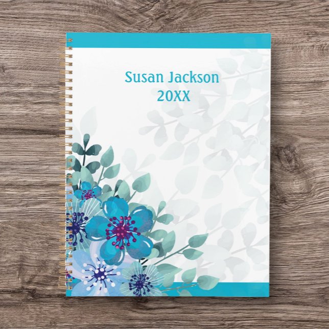 Personalized Turquoise Floral Journal/ Planner (Personalized Journal/ Planner for a gift or your own enjoyment. Pretty Floral design.)