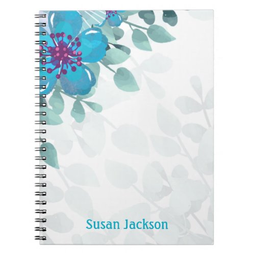 Personalized Turquoise Floral  Notebook