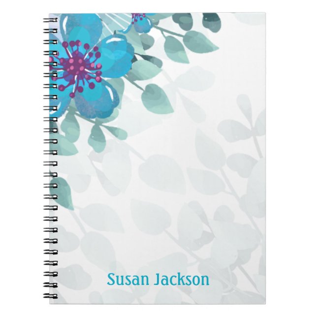 Personalized Turquoise Floral  Notebook (Front)