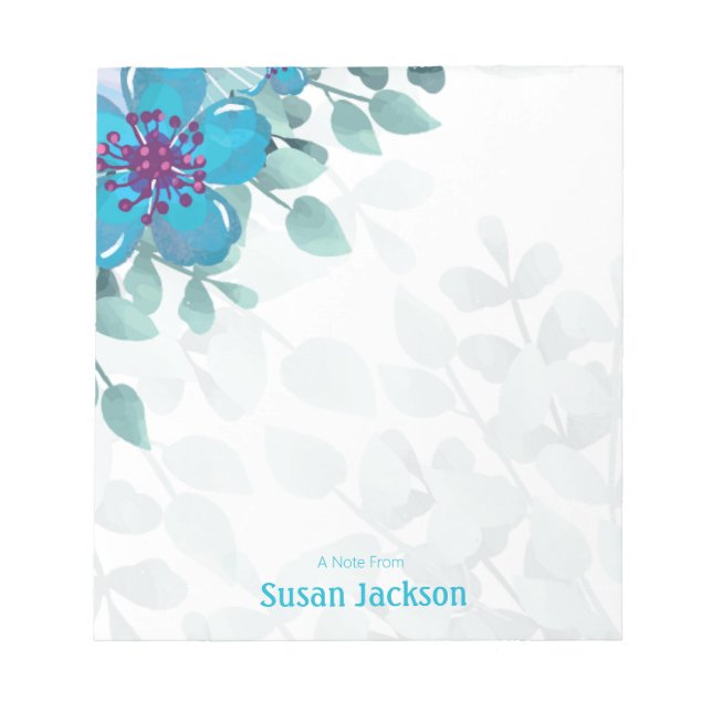 Personalized Turquoise Floral Notepad (Front)
