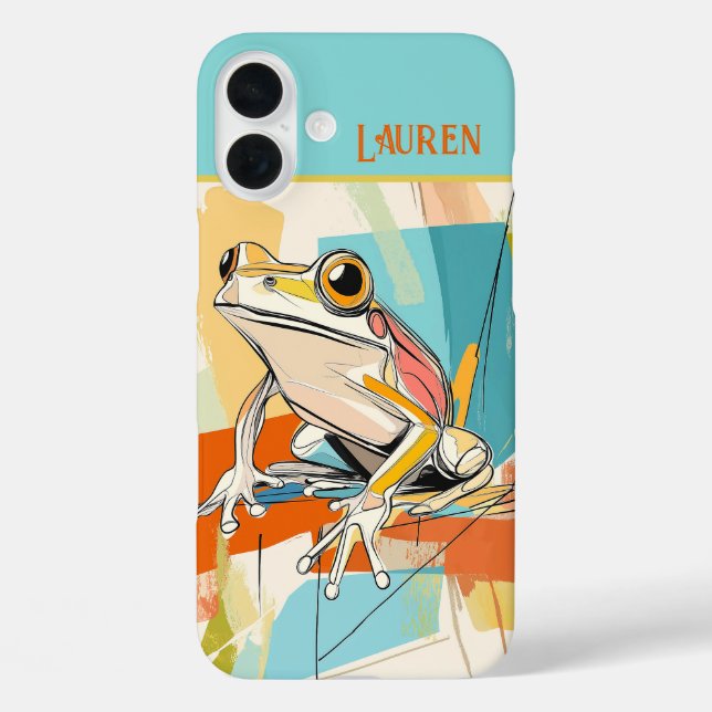 Personalized Turquoise Fun Frog Art Case-Mate iPhone Case (Back)