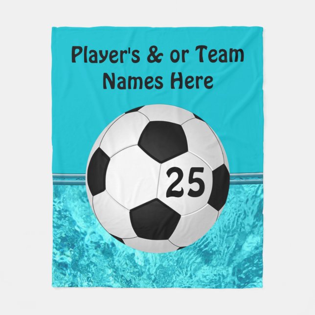 Personalized Turquoise Glass Soccer Throw Blanket (Front)