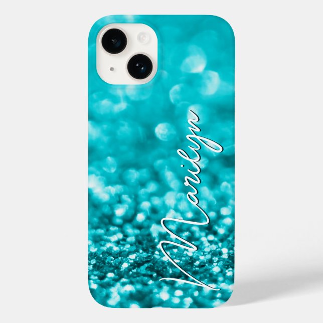 Personalized Turquoise Glitter Case-Mate iPhone Case (Back)