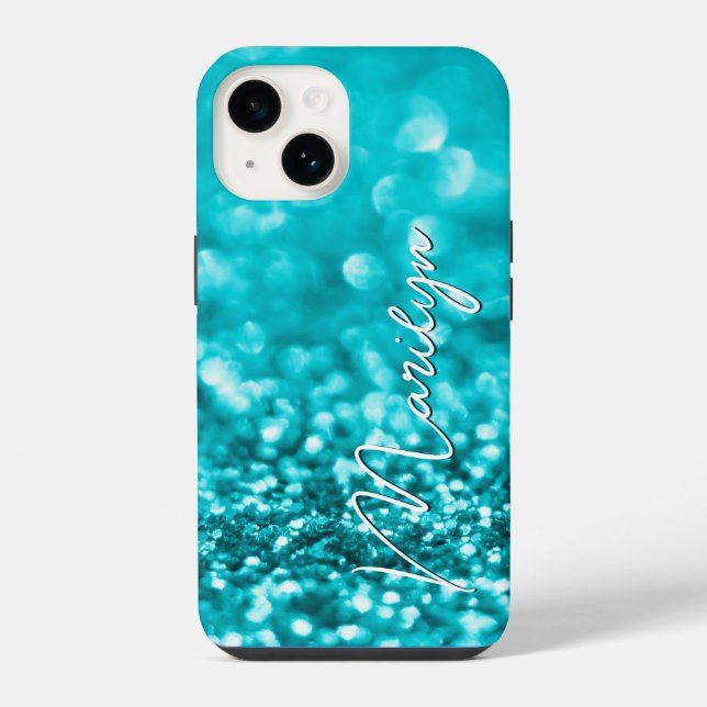 Personalized Turquoise Glitter Iphone Case (Back)