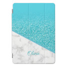 Personalized Turquoise Glitter - White Marble iPad Pro Cover Personalized Turquoise Glitter - White Marble iPad Pro Cover