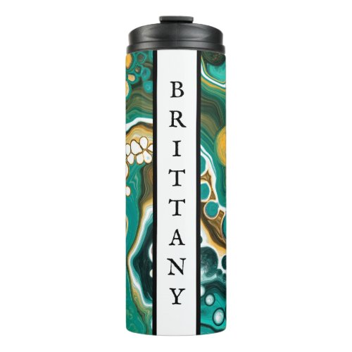 Personalized Turquoise Gold Marble Fluid Art   Thermal Tumbler