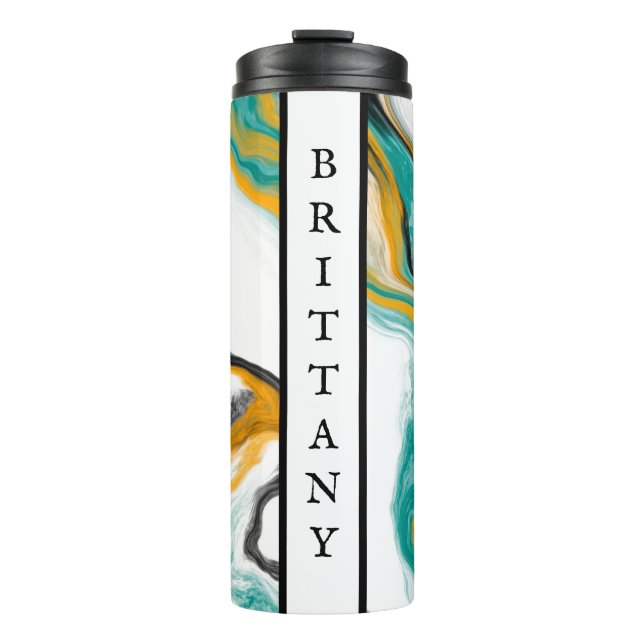 Personalized Turquoise, Gold, Marble Fluid Art  Thermal Tumbler (Front)