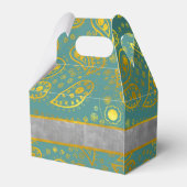 Personalized Turquoise Gold Paisley Gable Favor Boxes (Back Side)