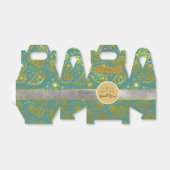 Personalized Turquoise Gold Paisley Gable Favor Boxes (Unfolded)