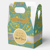 Personalized Turquoise Gold Paisley Gable Favor Boxes (Opened)