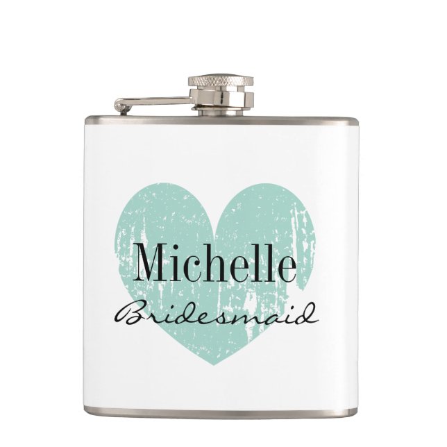 Personalized turquoise heart flask for bridesmaid (Front)