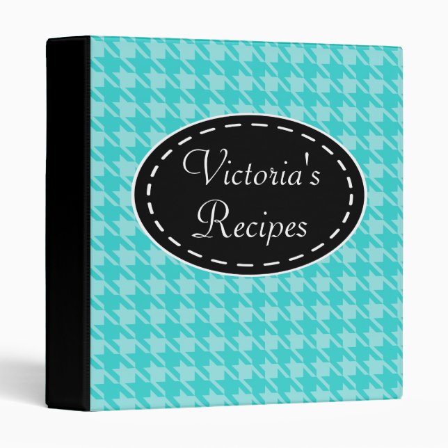 Personalized Turquoise Houndstooth Recipe Binder (Front/Spine)