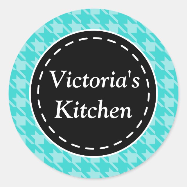 Personalized Turquoise Houndstooth Stickers (Front)