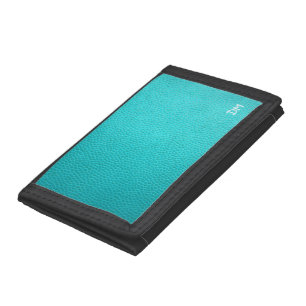 Personalized Turquoise Leather Extra Large Extra L Tri-fold Wallet