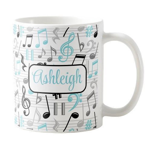 Personalized Turquoise Music Pattern Mug