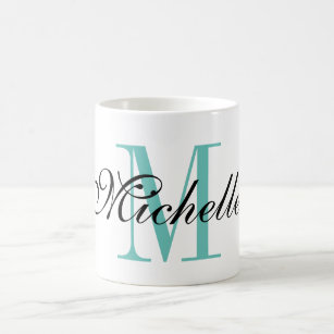Personalized turquoise name monogram coffee mug