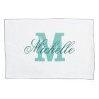 Personalized turquoise name monogram pillowcase
