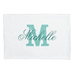 Personalized turquoise name monogram pillowcase