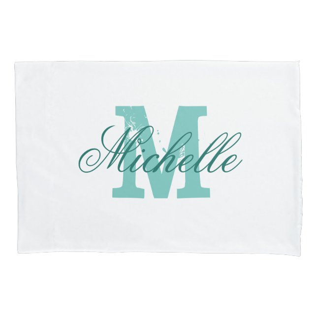 Personalized turquoise name monogram pillowcase (Front)