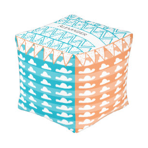 Personalized Turquoise Orange Cloud Modern Pattern Pouf