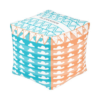 Personalized Turquoise Orange Cloud Modern Pattern Pouf