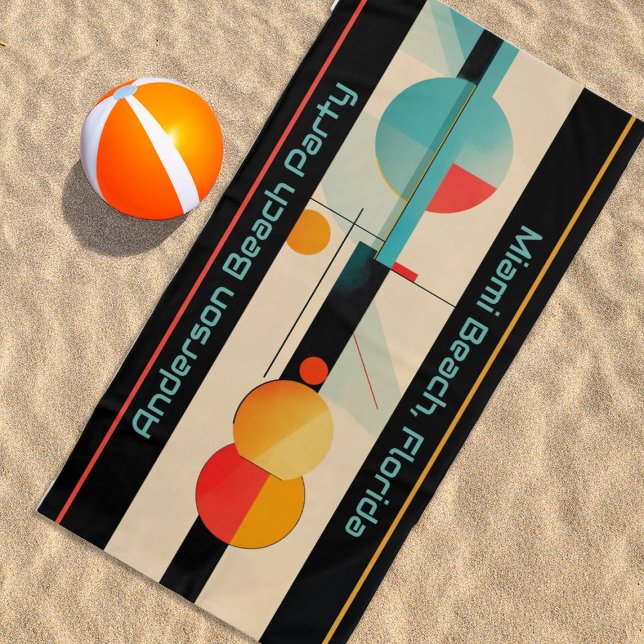 Personalized Turquoise & Orange Modern Geometric Beach Towel (Creator Uploaded)