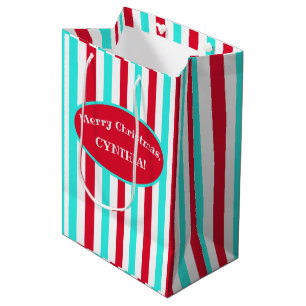 Personalized Turquoise Red and White Gift Bag