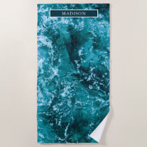 Personalized Turquoise Sea and Waves Beach Towel
