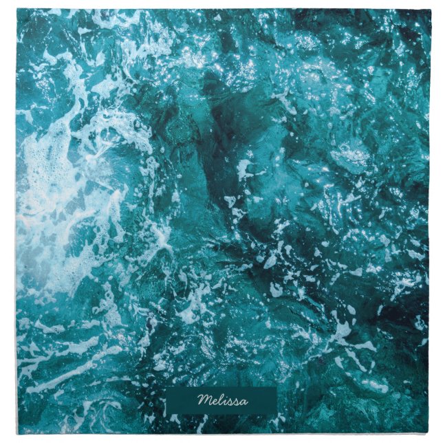 Personalized Turquoise Sea and Waves Cloth Napkin (Front)