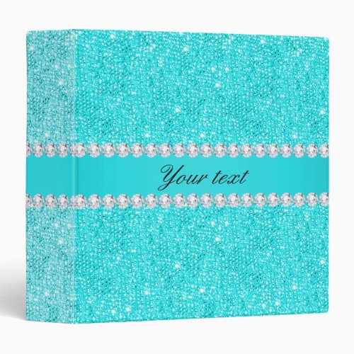 Personalized Turquoise Sequins and Diamonds Binder