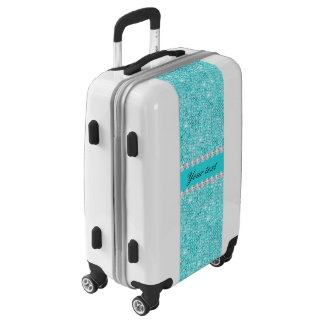 Personalized Turquoise Sequins and Diamonds Luggage